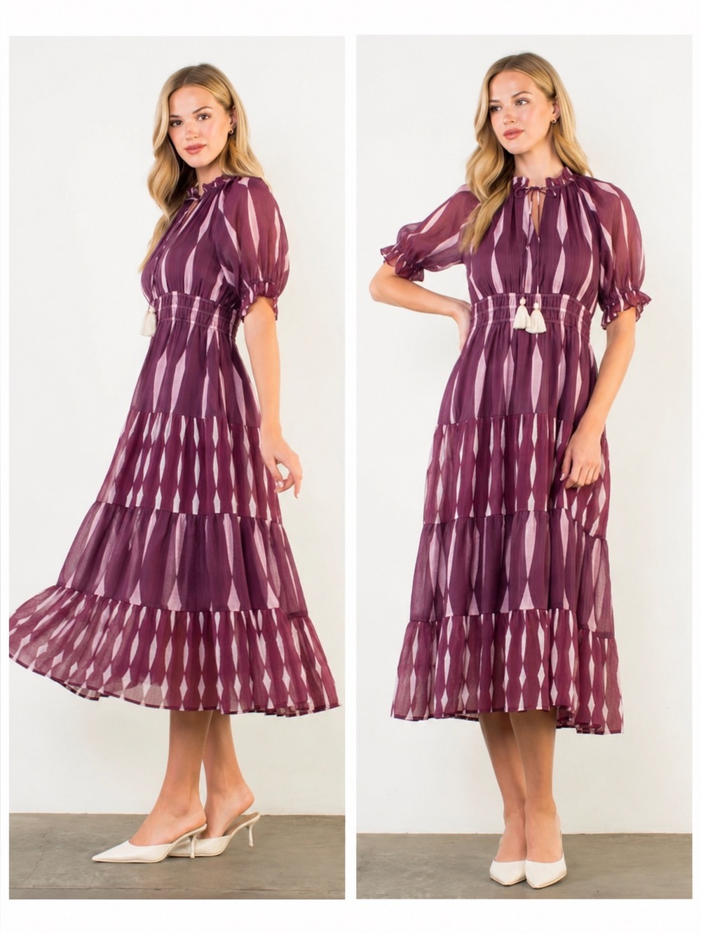 THML Mauve & Light Pink Striped Midi Dress